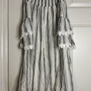 Striped Off-Shoulder Dress with Lace Trim